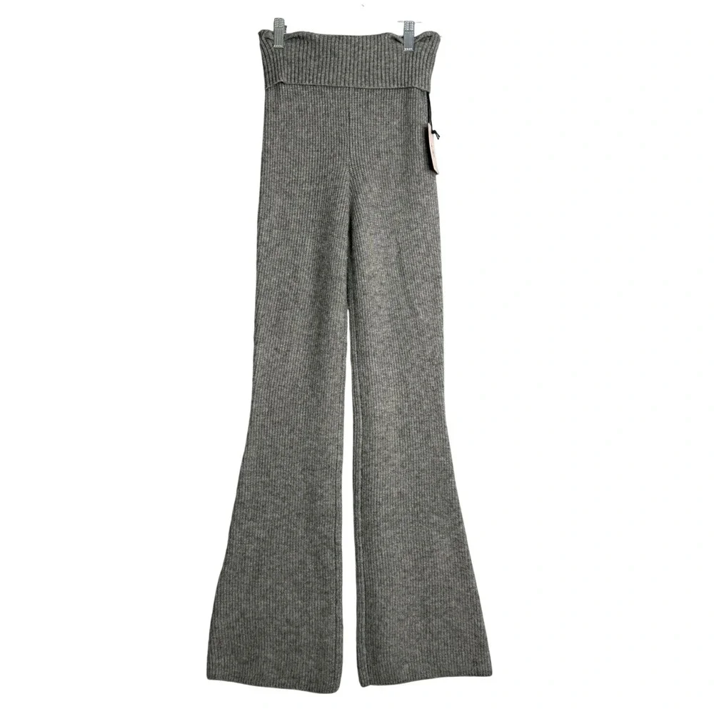 New Sincerely Jules High Rise Flare Leg Roll Top Pants Womens S Grey Knit - Picture 1 of 10